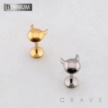 3D DEVIL FACE SMILEY MASK THREADLESS PUSH IN ASTM F136 IMPLANT GRADE TITANIUM LABRET SET